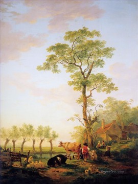 paysage hollandais avec bétail et ferme Peinture à l'huile